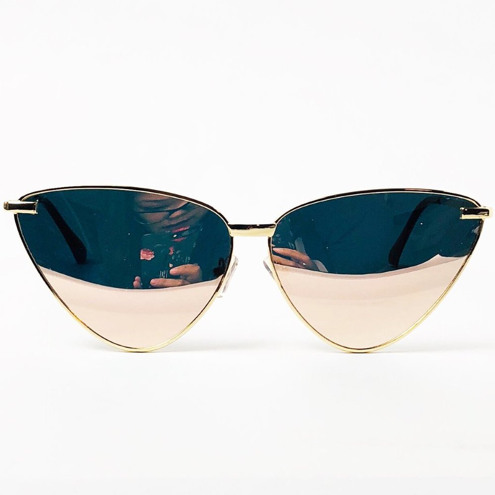 Gold Pink Cat Eye Mirror Lens Sunglasses Women